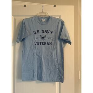 NWT Port and Company Men's Cut Light Blue US Navy Veteran T Shirt Size Small